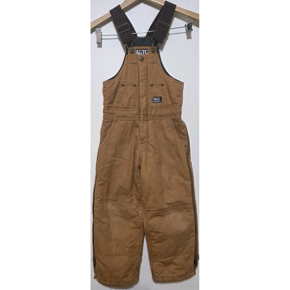 Walls Tough Wear Youth Bibs Tan Brown Lined Canvas Overall Sz 6/7 Small REG EUC